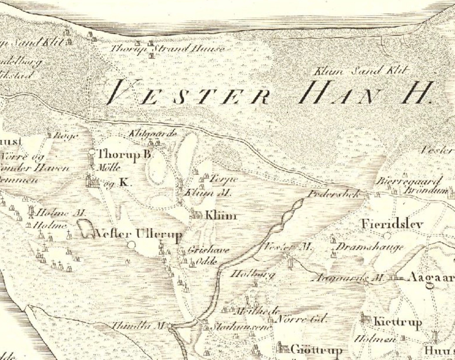 Udsnit fra Videnskabernes Selskabs Kort over Danmark og Slesvig, 1797