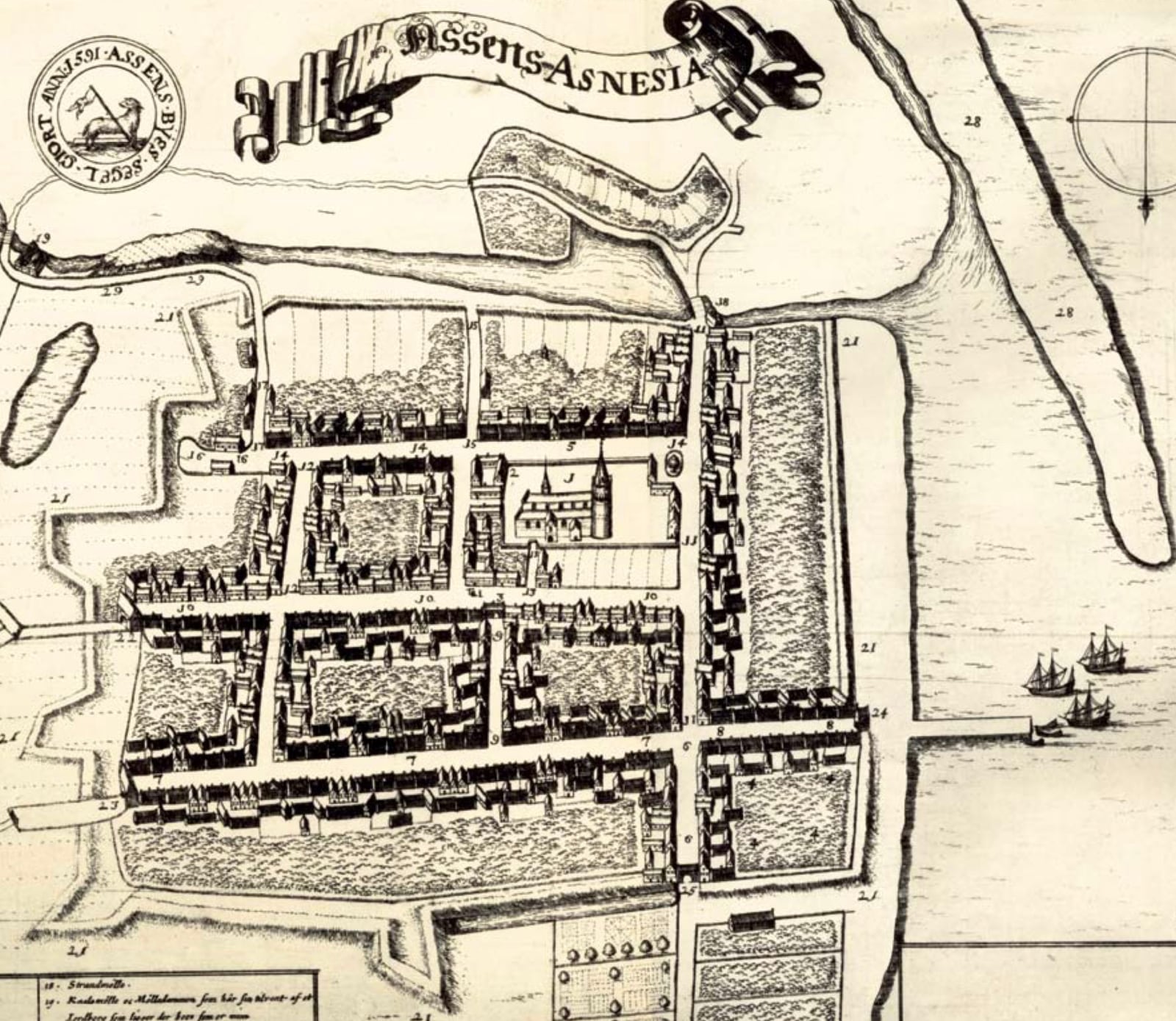 Assens set fra nord i 1677 ifølge Resens Atlas Danicus