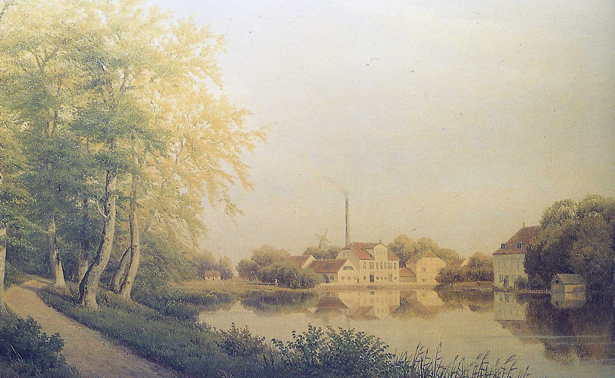 Ørholm Mølle i 1851, hvor møllen virkede som papirfabrik